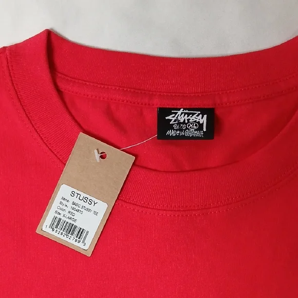 Stussy Red Tee with Navy Astronaut Graphic - Picture 2 of 3